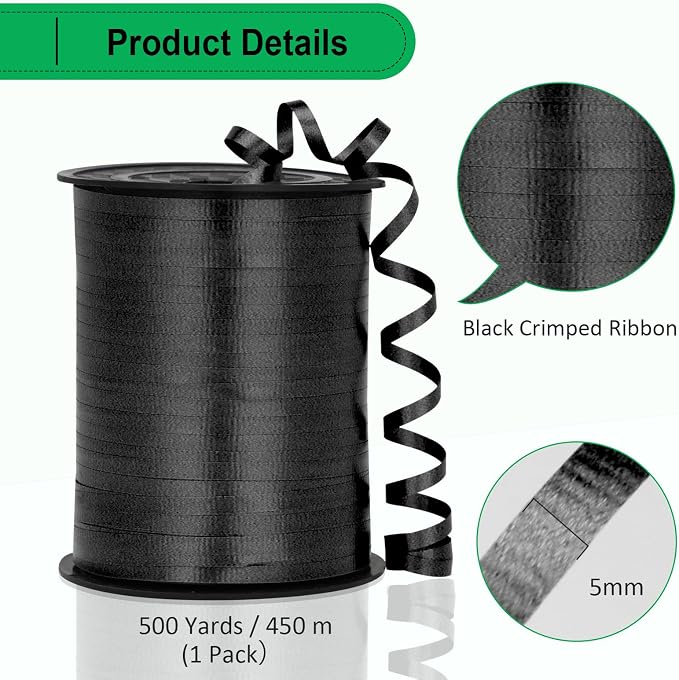 Black Ribbon - 500 Yard Crimped Curly Ribbon - Image 5