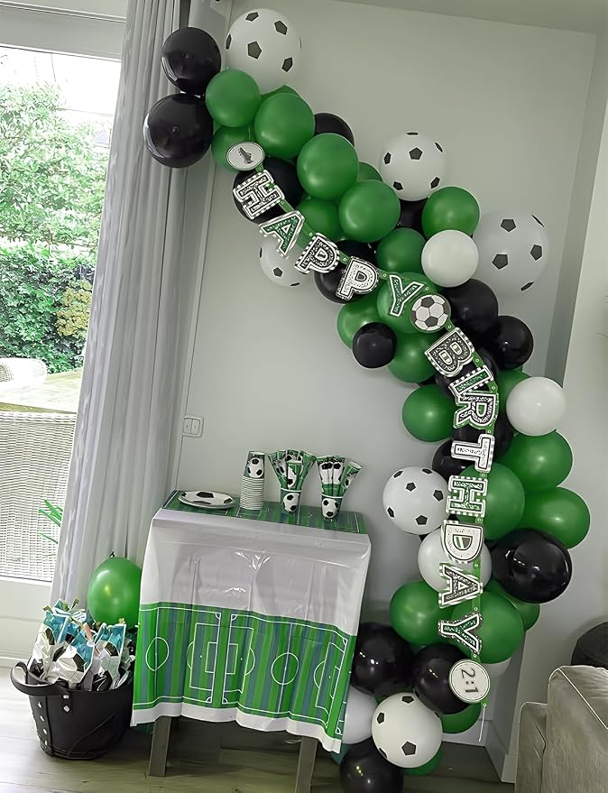 Soccer Balloons, Birthday Party Decor | Green and Black Soccer Printed Latex - Image 5
