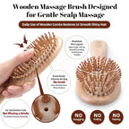 Wooden Hair Brush and Comb, One-piece Design, Reduce Frizz and Static, Massage Scalp, Detangling Paddle Hairbrush for Women, Girls, Kids, Includes Cleaning Claw, 5 Wood Bristles