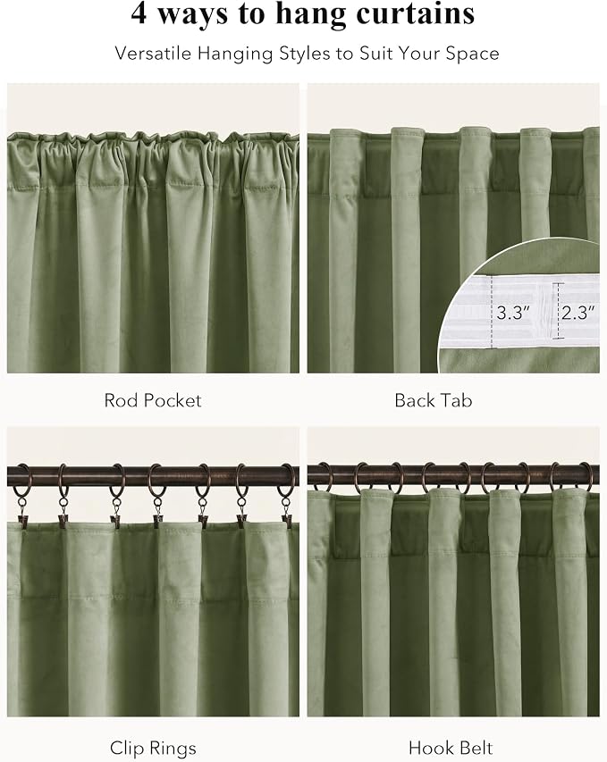 Sage Green Velvet Curtains Farmhouse - Image 2
