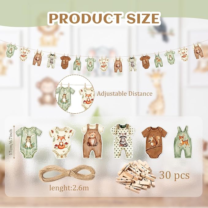 Frienda Woodland Animal Baby Shower Banner Gender Neutral Decorations Sage - Image 2