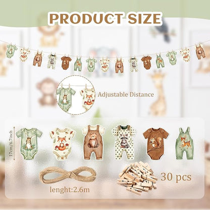 Frienda Woodland Animal Baby Shower Banner Gender Neutral Decorations Sage - Image 2