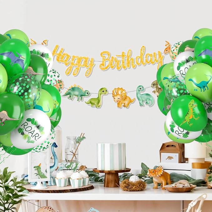 Dinosaur Balloons, 12 Inch Fruit Lime Dark Green White Confetti Balloons - Image 7