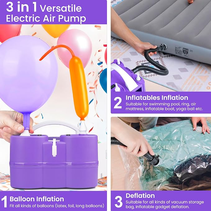 3-in-1 Electric Air Pump for Inflatables and Balloons, Dual Nozzle Inflator - Image 4
