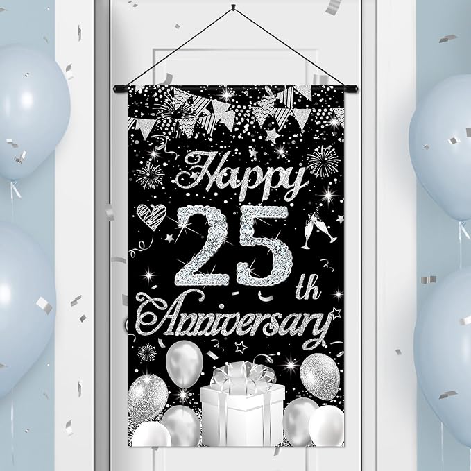 Happy Anniversary Decorations Small Banner Black Silver Happy 25th Anniversary by Wayyogh