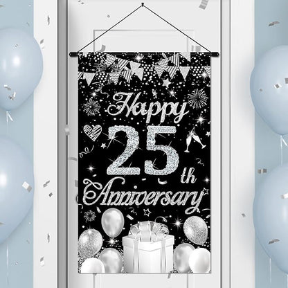 Happy Anniversary Decorations Small Banner Black Silver Happy 25th Anniversary by Wayyogh