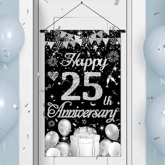 Happy Anniversary Decorations Small Banner Black Silver Happy 25th Anniversary by Wayyogh