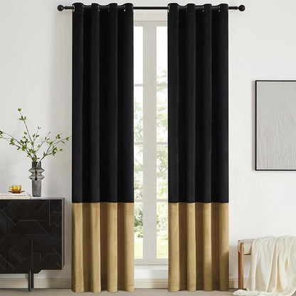 Black Gold Velvet Blackout Curtains Luxury Decor 84 inches, Color Block | by ModernShinyVelvetCurtains