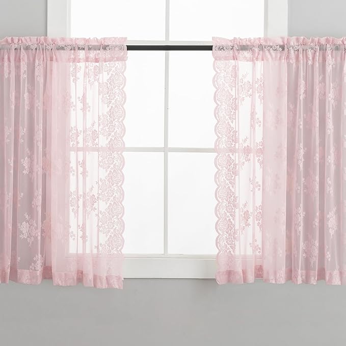 Kotile Pink Sheer Lace Curtains - Image 5