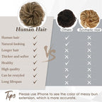 RUWISS Large Messy Bun Hair Piece 100% Human Hair Layered Wavy Curly Hair Buns Hair Piece for Women Updo Hairpiece for Daily Wear Real Hair Ponytail Extension (Chocolate Brown to Dark brown)