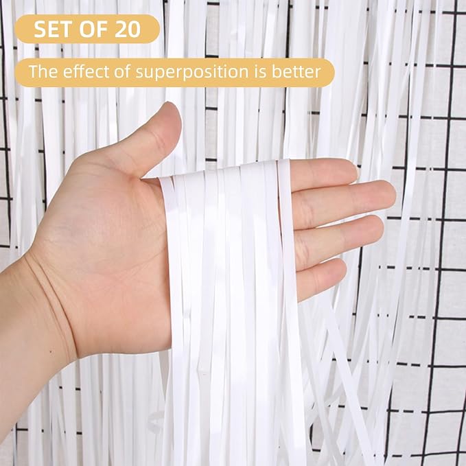20 Pack White Foil Fringe Curtains 3.2ft x 8.2ft Fringe Backdrop Curtain - Image 2