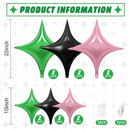 Black Pink Green Balloons, 26Inch and 10Inch Black Green Pink Quadrangle Star - Image 2