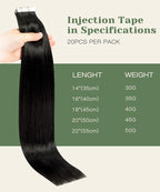 SURNEL Invisi Tape in Hair Extensions Huaman 16 Inch Natural Black Injected Seamless Tape in Hair Extensions 20 Pcs 35g(#1B,16)