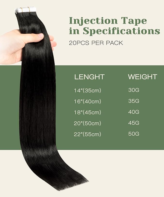 SURNEL Injected Tape in Hair Extensions 14 Inch Natural Black Upgraded Seamless Remy Invisible Tape in Extensions Human Hair 20 Pcs 30g(#1B,14)