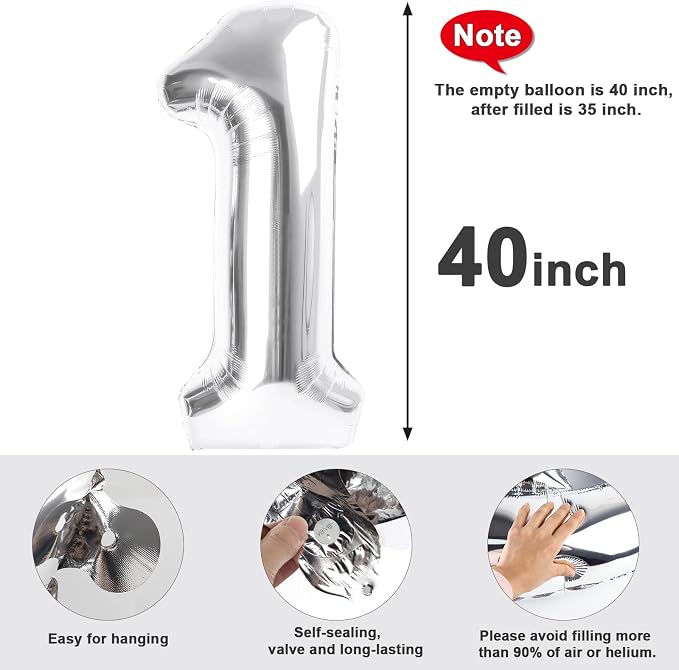 Large Number Balloons 40 Inch Silver 1 Balloon - Image 7