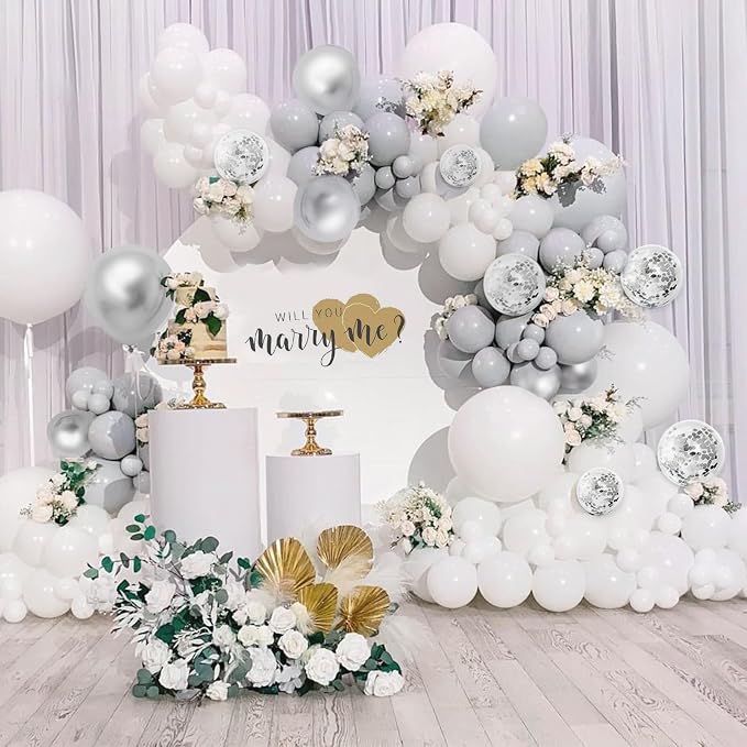 Silver White and Grey Balloon Arch Kit Ideal - Image 3