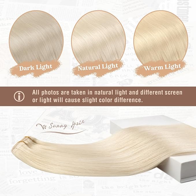 Ve Sunny Blonde Clip in Hair Extensions Human Hair Clip in Extensions Platinum Blonde Real Human Hair Extensions Clip ins Long Straight Hair Easy to Wear 7pcs 120g 20inch