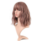 FAELBATY Brown Wig With Bangs Synthetic Cosplay Bob Wig loose wave Wig for women Costume Wigs (12" Dark Purple Color)