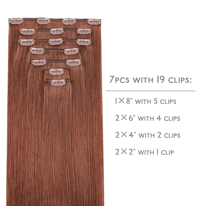 WENNALIFE Clip in Hair Extensions Real Human Hair, 14 Inch 120g 7pcs Clip in Hair Extensions Real Human Hair, Dark Auburn Copper Human Hair Clip in Extensions Remy Human Hair Extensions Clip Ins