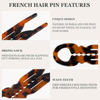 Sunolga 3pcs Prestige French Hair Pins for Women, 4.38" Large, Serrated Anti-Slip Design, Curved Shape for Better Head Fit, Coquette Elegant Hair Accessories for Updos, Chignon, Bun Hairstyles