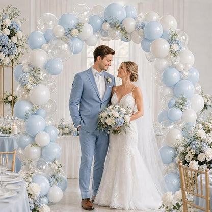 Blue and White Balloons, 12 Inch Blue White Clear Balloon, Pastel Blue Pearl - Image 6