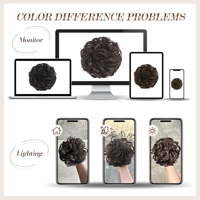 FESHFEN Messy Bun Hair Piece - Large Elastic Wavy Curly Hair Bun Scrunchies Ponytail Extensions Synthetic Chignon Hairpieces for Women, Light Ash Brown & Bleach Blonde 1.94oz