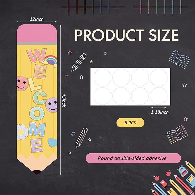 Gueevin Welcome Banner for Classroom Door Pencil Vertical Back to School Sign - Image 2