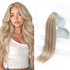 Sunny Hair Blonde Tape in Hair Extensions Human Hair Ash Blonde Highlight Bleach Blonde Hair Extensions Tape in 28 Inch Remy Tape in Txtensions for Women Wedding 20Pcs 50g