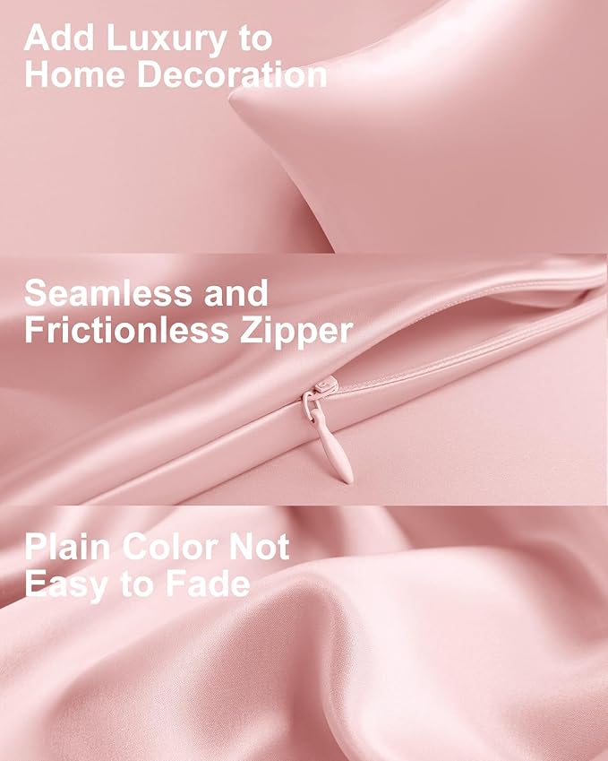 THXSILK Set of 2 Mulberry Silk Zipper Pillow Cases - Highest Grade 6A+ Pure Mulberry Real Silk Pillowcase, 19 Momme Both Sides for Hair and Skin (Light Pink, Queen Size 20"x30")