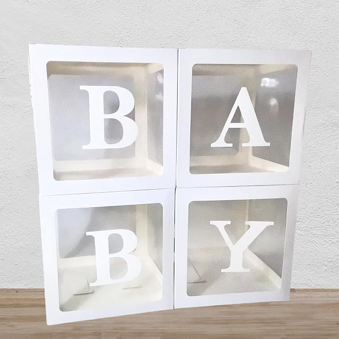 Baby Boxes with 4 Letters for Baby Shower 4pcs White Clear Balloon Box BABY by TILBLKUP