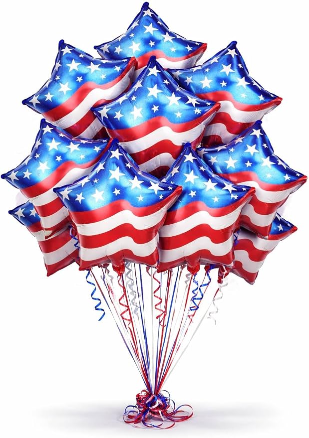 Dream Decor American Flag Star Balloons 12 Pack – 18 Inch Patriotic Foil Star by DREAMDECOR