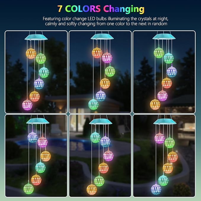 Toodour Solar Wind Chime, Color Changing Moroccan Ball Wind Chimes | LED - Image 5