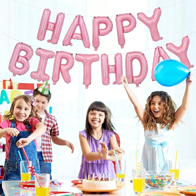 TONIFUL Pink Happy Birthday Balloons Banner Decorations - Image 3