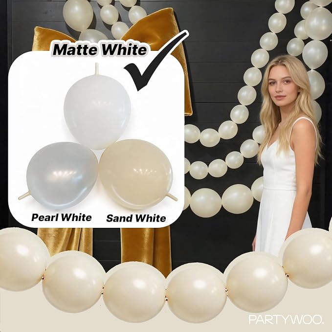 PartyWoo White Sand Linking Balloons 100pcs 12 Inch Off White Link Balloons | - Image 3