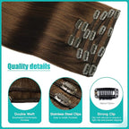 Clip in Extensions Real Human Hair, SURNEL Chocolate Brown Hair Extensions Clip ins 16 Inch 100g 6pcs (#4,16'')
