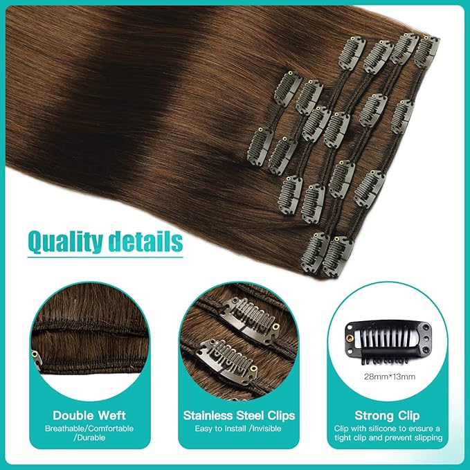 SURNEL Chocolate Brown Human Hair Clip in Extensions, 22 Inch 120g 6pcs (#4,22'')