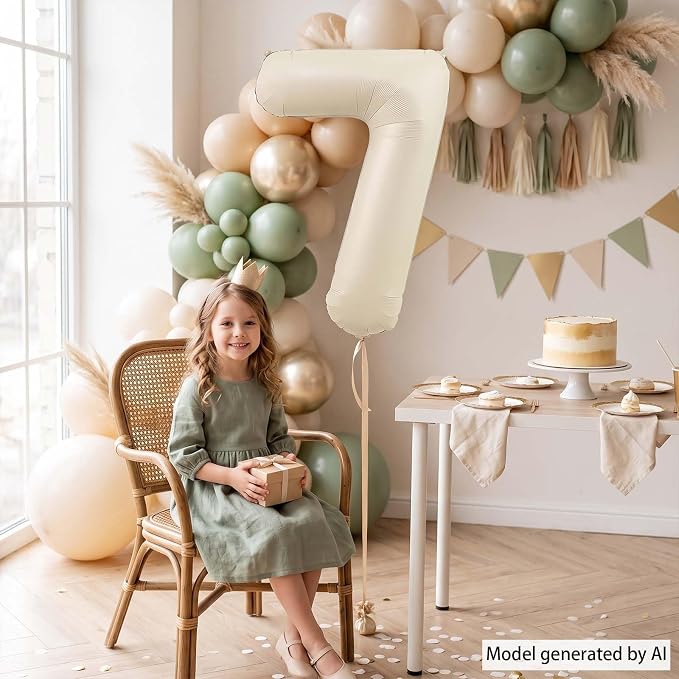 Cream Number 7 Balloon 40 Inch, Foil Numeral - Image 2