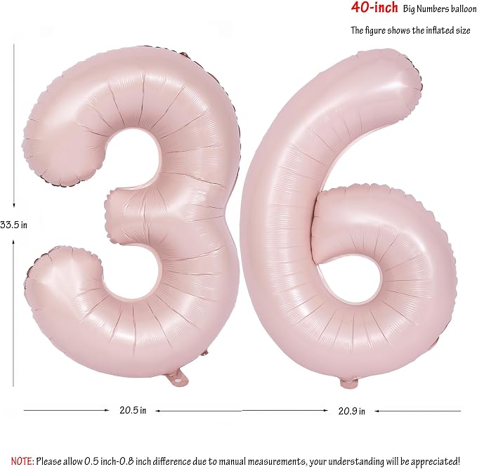 40 In Matte Pink Number Balloons Helium Foil Mylar Balloon Party Digital 36 | - Image 2