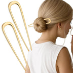 2PCS 5.5Inch French Hair Pins Large U-Shaped Pins for Women and Girls Fashion Metal Hair Pin French Twist Hair Pins for Buns, Updos,Stylish and Functional(set3-gold)
