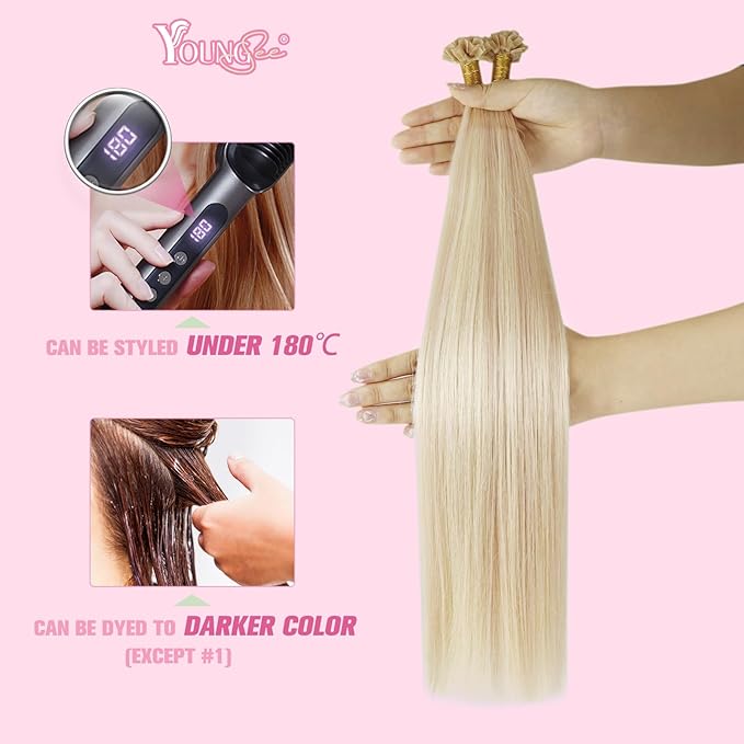 YoungSee K Tip Highlight Hair Extensions Highlight Ash Blonde with Bleach Blonde K Tip Hair Extensions Real Human Hair Highlight 16In 1G/S 50G