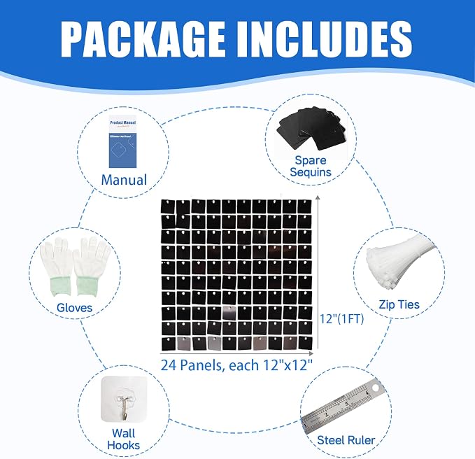 Ozikutech 24 Pcs Black Shimmer Wall Backdrop Panels - Image 2