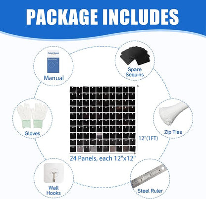 Ozikutech 24 Pcs Black Shimmer Wall Backdrop Panels - Image 2