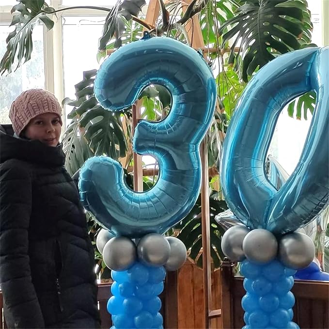 40 Inch 2nd 20th Birthday Number Balloon, Baby Blue Foil Giant Self Inflating - Image 7