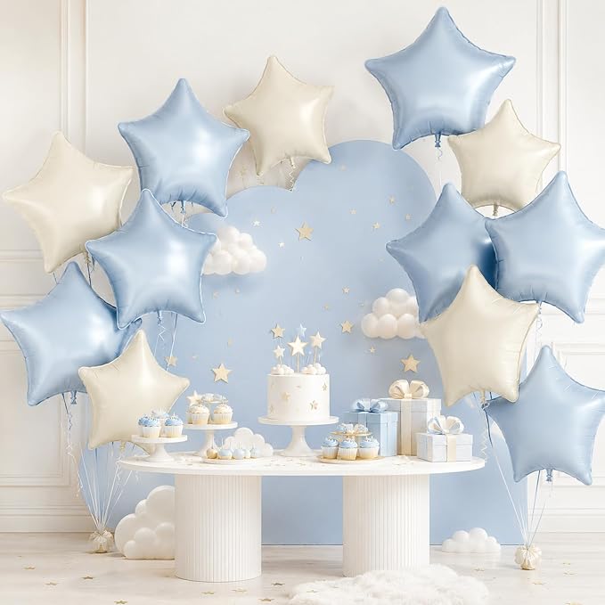 Dusty Blue Star Balloons, 18 Inches Star Foil Balloons - Image 5