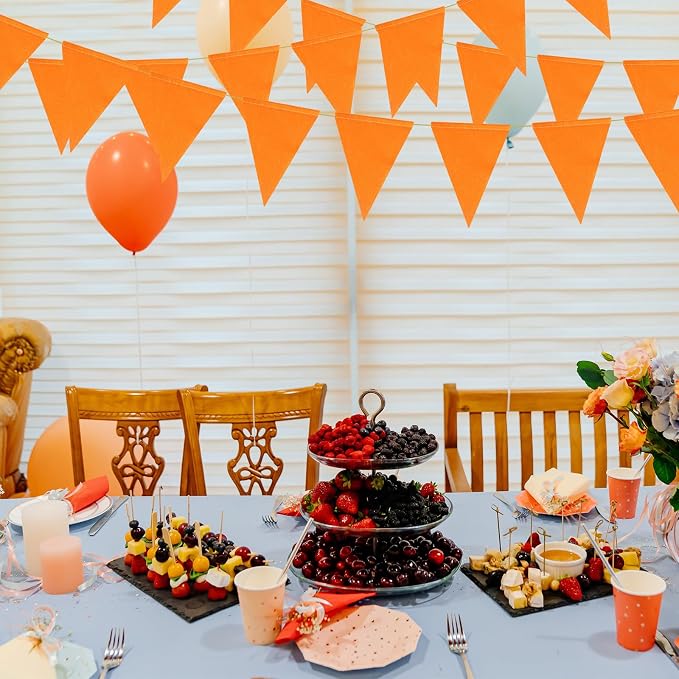 HESTYA 42 Pieces Pennant Banner Flags Orange String Hanging Fabric Hanging - Image 3