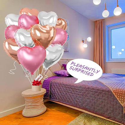 Rose Gold & Silver Heart Balloons，18 Inch Light Pink Foil Love Heart Shaped - Image 4