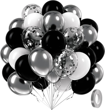 60pcs Black and Silver Balloons 12inch by Awenztech