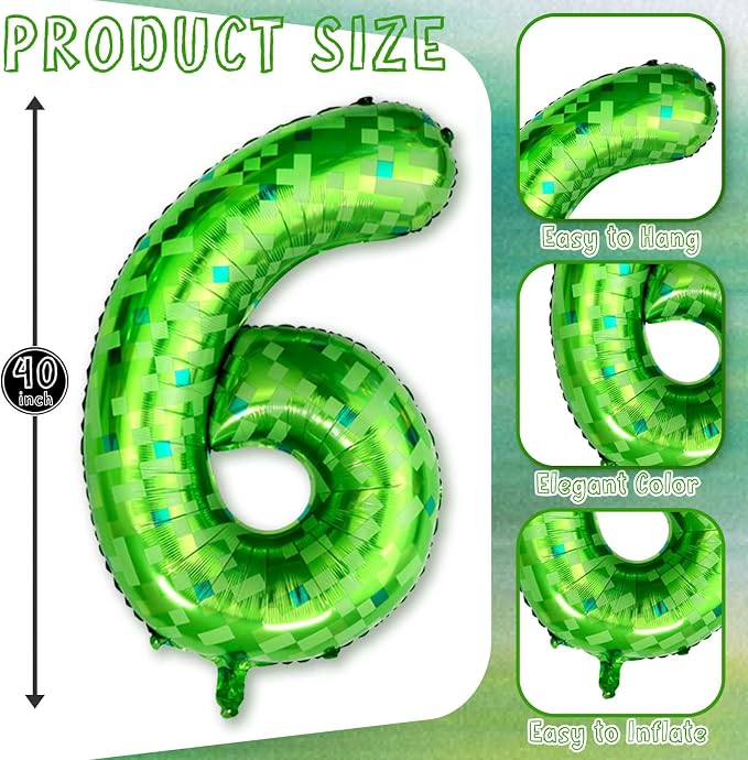 40 Inch Lime Green Pixel Number 16 Balloon, Level 16 Boy Gamer Decor | 40" - Image 3