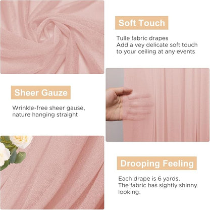 Blush Wedding Arch Draping Fabric Backdrop Drapes Sheer 6 Panels | 28.7"x20FT - Image 2