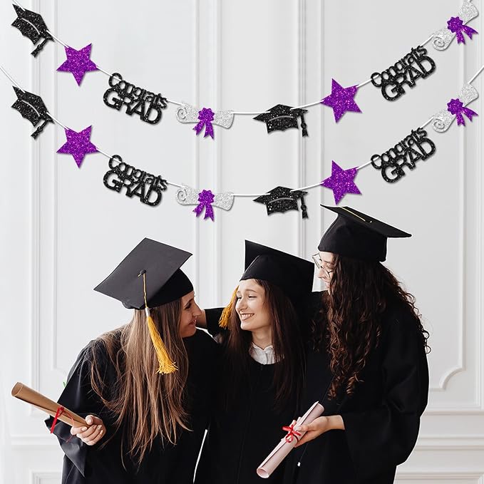 Black and Purple Congrats Grad Banner Graduation Decorations Class of 2026 - Image 4